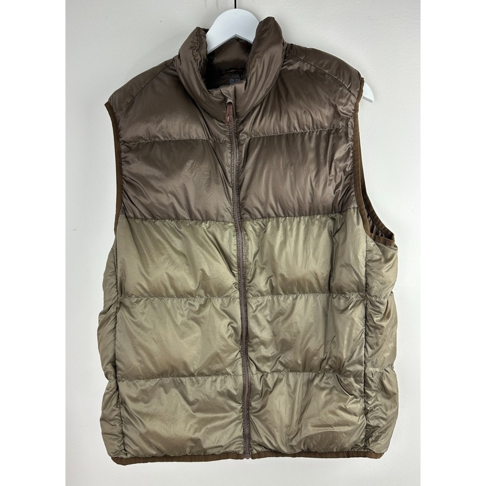 Uniqlo Ultra Light Down Vest Brown Taupe Colorblock Puffer Full Zip Men's XL - Picture 10 of 10